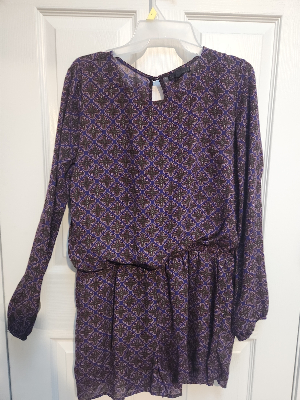 Lucca Couture Purple Patterned Long Sleeve Dress